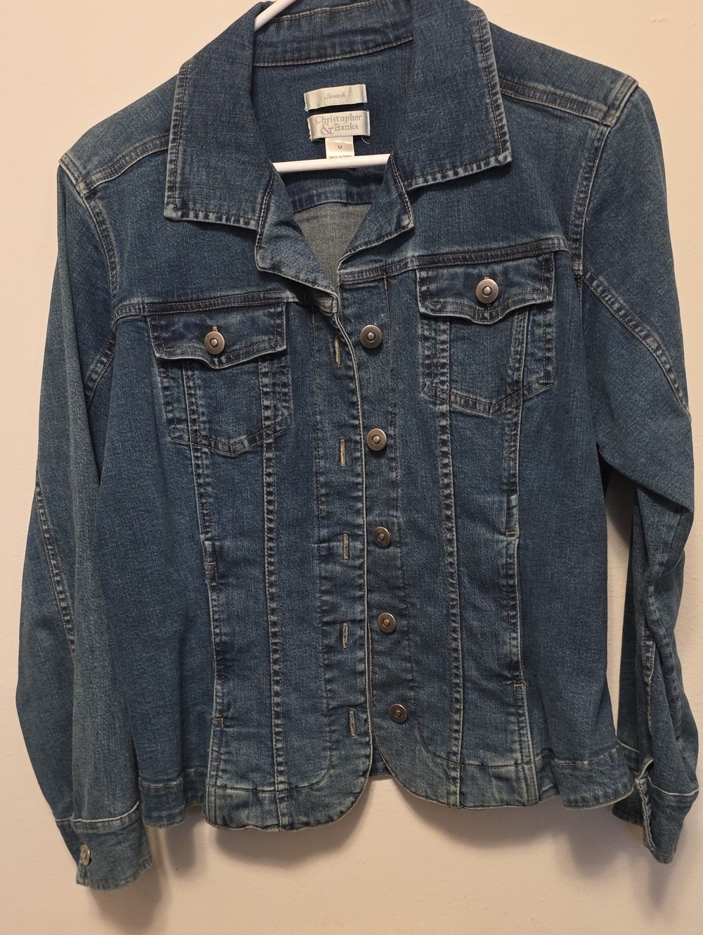 Christopher & Banks Washed Denim Jacket in Medium Blue